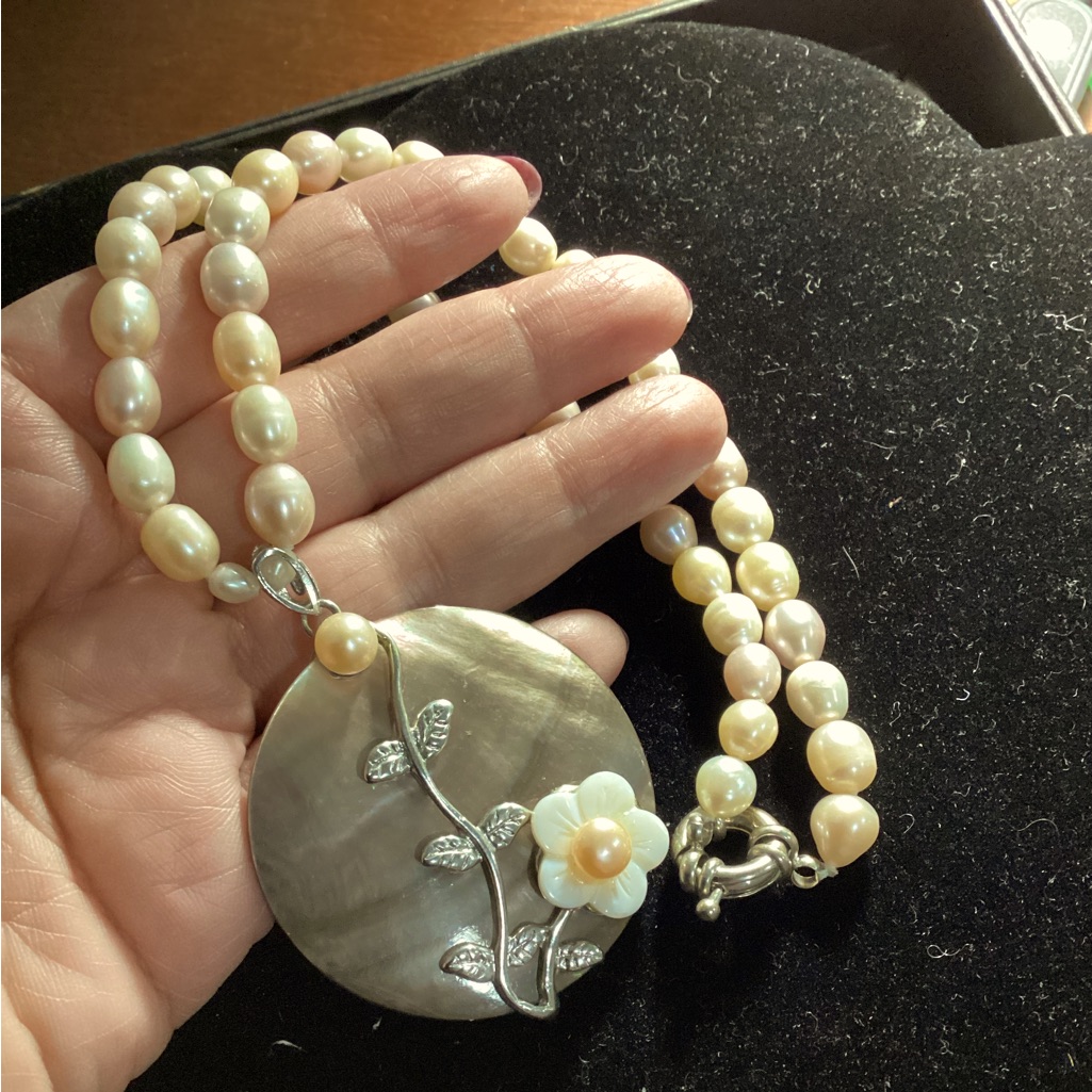 Fresh Water Pearls With Shell Pendant With A Touch Of Mother Of Pearl